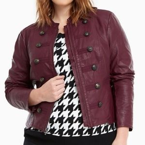 FAUX LEATHER MILITARY JACKET 1X